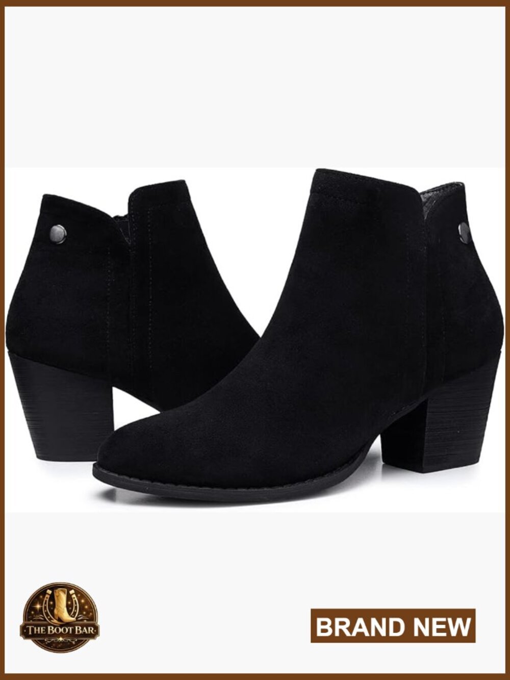 Chunky Low Heel Ankle Boots with Zipper Almond Toe Short Booties Faux Suede